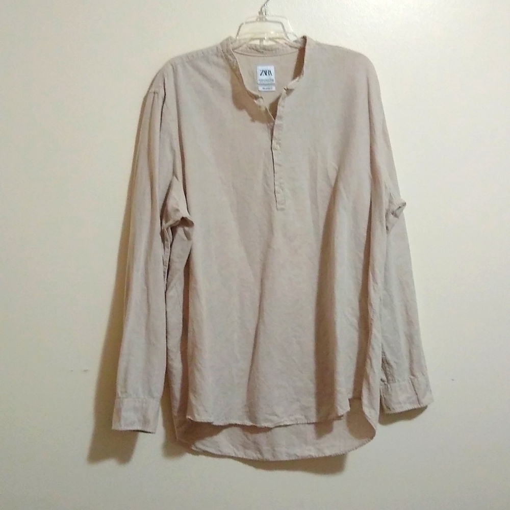 Zara Relaxed Fit Men Top Blouse Longsleeve Button up Hi Low